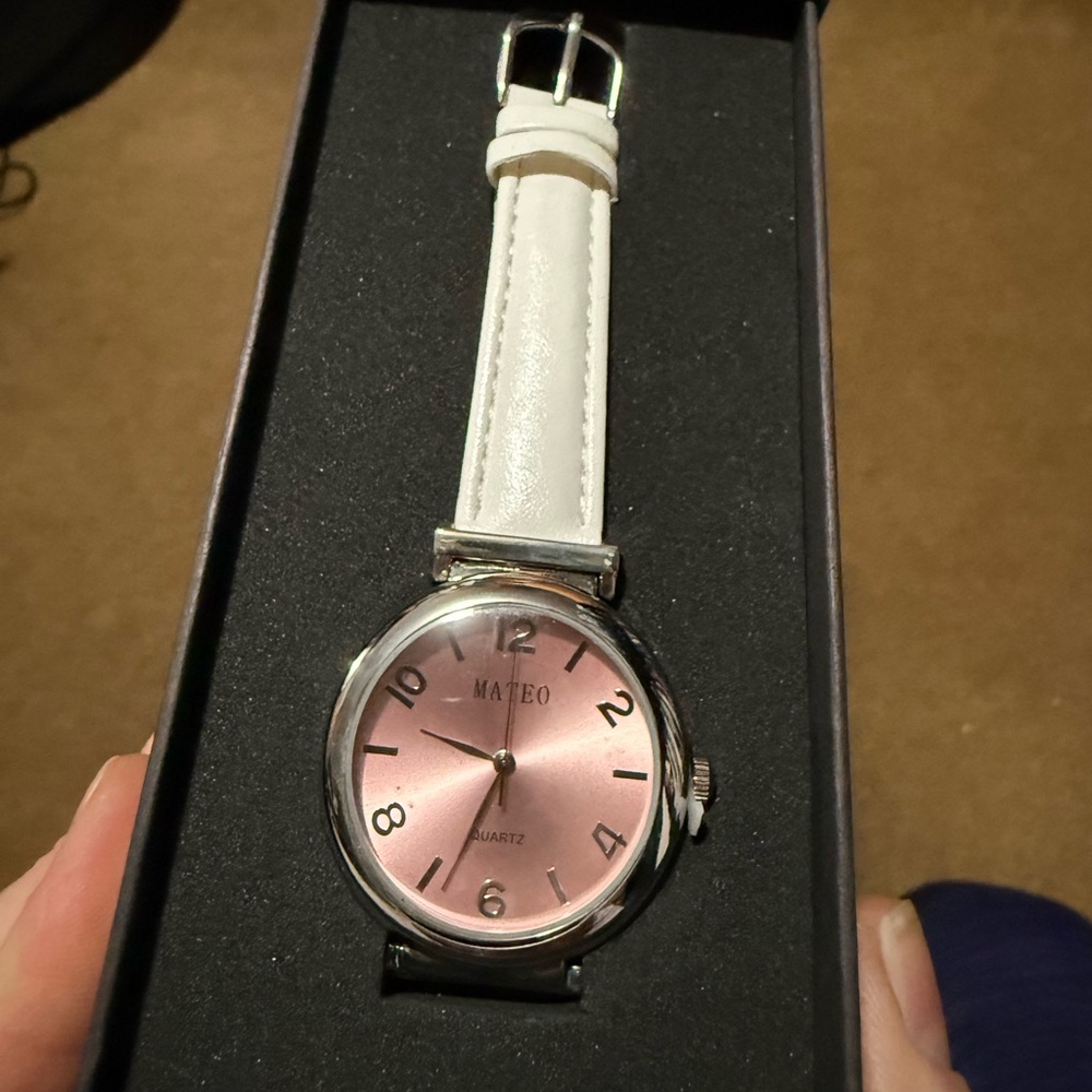 Mateo New York Pink Dial White Strap Watch